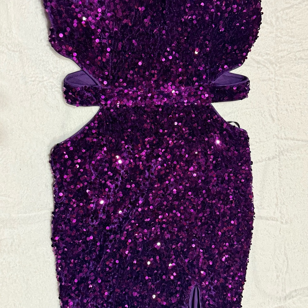 Purple Sequin Cutout Dress
